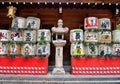 Sake barrels, religious offerings at Kushida Shrine, Fukuoka city, Japan. Royalty Free Stock Photo